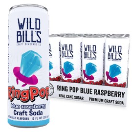 Wild Bill’s Blue Raspberry Ring Pop Craft Soda Pop Soft Drinks – Pure Cane Sugar, No HFCS, Caffeine Free, Vegan, Gluten Free, Low Sodium, Lightly Carbonated - 12 Oz Cans 12 Pack