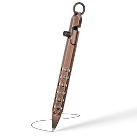 Origin-Joy 1 Pack Bolt Action Pen Set, Six Edge Solid Brass EDC Pocket Tactical Pen With 10 Ballpoint Refills (Red Bronze)