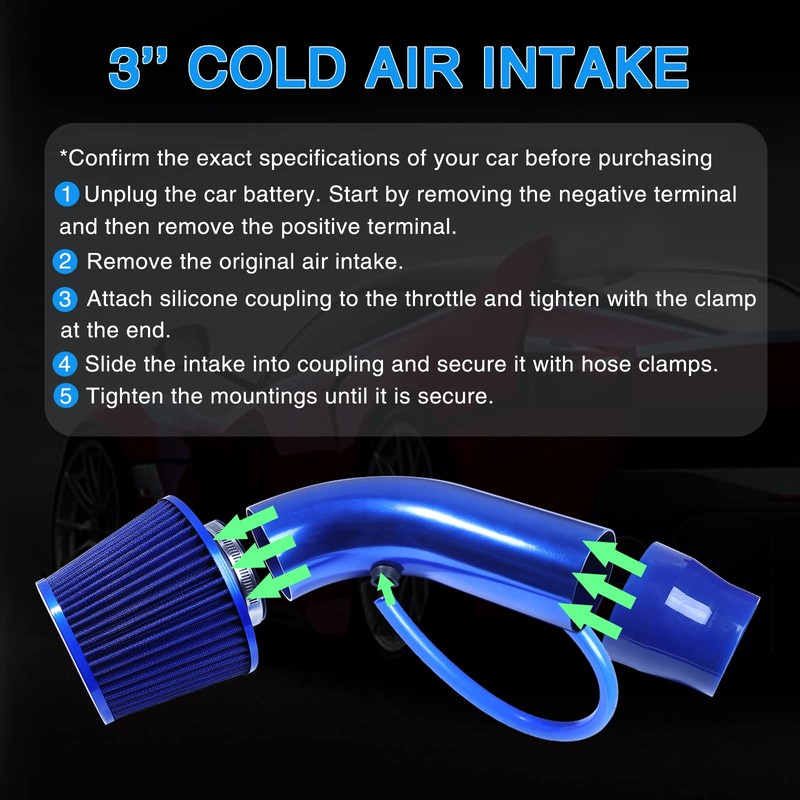 AICARS 3 Inch Universal Cold Intake Pipe Induction High Flow