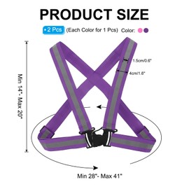 PATIKIL Adjustable Reflective Running Vest Gear, 2 Pack High Visible Reflective Straps Fit All Ages for Night Running Jogging Biking Motorcycle Dog Walking, Purple/Pink