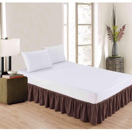 Sheets & Beyond Wrap Around Solid Microfiber Luxury Hotel Quality Fabric Bedroom Gathered Ruffled Bedding Bed Skirt 14 Inch Drop (Full, Brown)