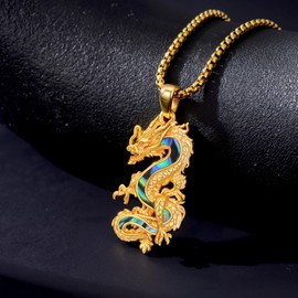 Silikepa Gold Dragon Necklace for Women Men 925 Sterling Silver Abalone Dragon Pendant Necklace Vintage Jewelry Gift for Women Men