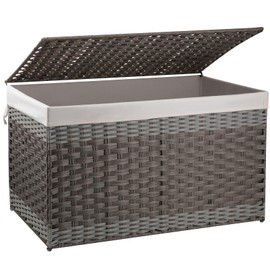 OIAHOMY Storage Basket with Lid, 42.3 Gallon (160L) Blanket Basket with Removable Liner Bag, Synthetic Wicker Hamper with Handle, Foldable, Hamper for Living Room, Grey