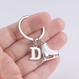 LIKGREAT Ice Skate Keychain Figure Skating Keychains Initial Ice Skating Charm Keyring Handbag Decoration, D, Medium