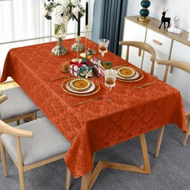 SASTYBALE Christmas Jacquard Tablecloth for Square Tables, Heavy Weight Damask Table Cloth Square, Autumn Polyester Table Cover for Kitchen Parties Thanksgiving Farmhouse, Rust 52×52 Inch
