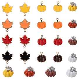 Mikovivi 24pcs Fall Charms, Maple Leaf Pendant Charms Pumpkin Charms Earring Autumn Making Charms Diy Crafts Bracelet Necklace Thanksgiving Decorations for Earring Jewelry Necklace