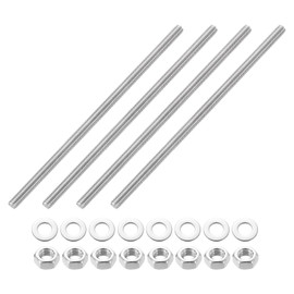 QUARKZMAN Pack of 4 Fully Threaded Rods, M6 x 150 mm 201 Stainless Steel Right Hand Thread Rods with Nuts and Washers Fully Threaded Rod for Clamps, Hangers and U Bolts