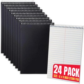 1InTheOffice Steno Pads Spiral 6x9, Steno Note Pads, Spiral Steno Pads, Gregg Ruled, 80 Sheets/Pack, White, 24 Pack