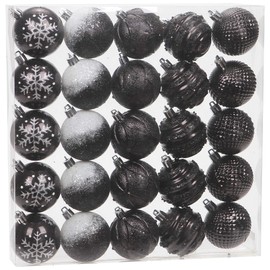 Sea Team 25-Pack Christmas Ball Ornaments with Strings, 60mm/2.36-Inch Medium Size Baubles, Shatterproof Plastic Christmas Bulbs, Hanging Decorations for Xmas Tree, Holiday, Wedding, Party, Black
