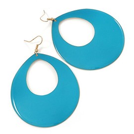 Large Enamel Oval Hoop Earrings In Teal Colour/Gold Tone/ 85mm L