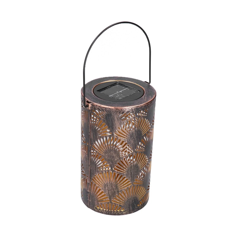 LED Solar Lantern Retro Iron Hollow Portable Warm Light Outdoor