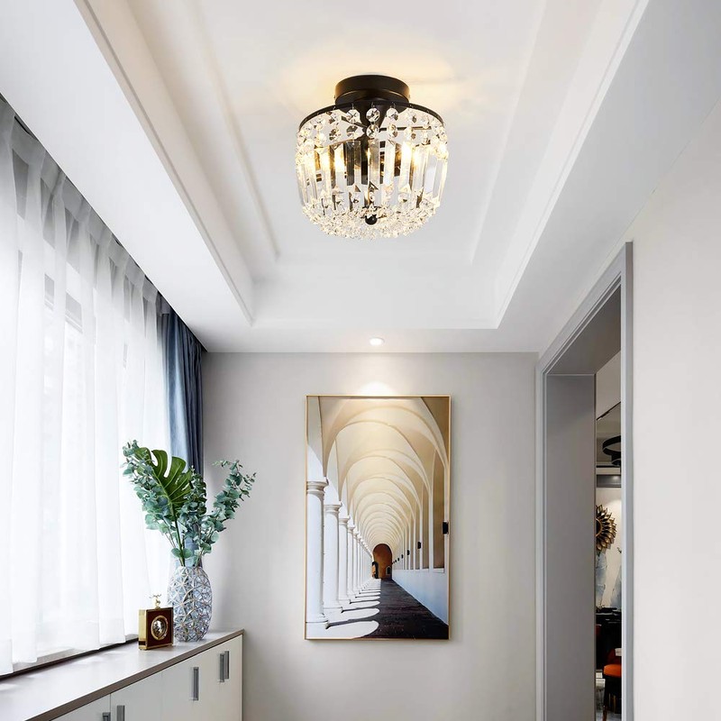 YYJLX Small Crystal Chandelier 2- Lights ，Modern Semi Flush Mount