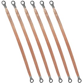 JJHXSM 6pcs Flat Copper Braided Connecting Wire 11.8 feet Round Hole Braided Copper Ground Strap for High Voltage Equipment, Ground Lead and Shielding