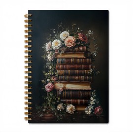 Xiyurlk Vintage Rose Floral Spiral Notebooks, Moody Floral Notebook Journal, Books Lovers Journal Diary Writing Gift, Dark Cottagecore Flower Aesthetic Office Supplies Gifts for Women, 5.5x8.3 Inch