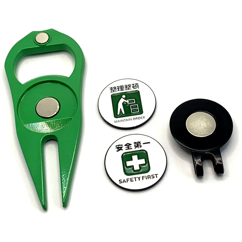 Golf Marker Set Safety First Organization Magnetic Hat Clip Green