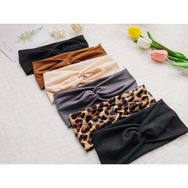 Hjiaruiky 2Pcs Turban Headbands for Women Boho Stretchy Fashion Headbands Fabric Twist Knotted Cloth Cute Thick Headband Head Wraps for Womens Girls Black (Brown+Black)