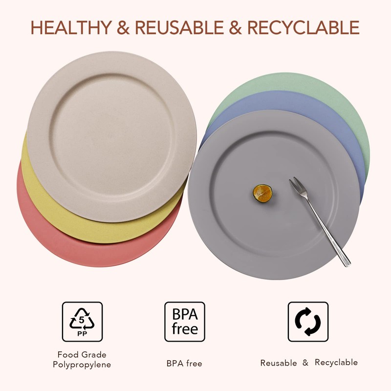 greenandlife 10inch/6pcs Dishwasher & Microwave Safe Wheat Straw Plates -