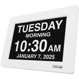 American Lifetime New 2025 Dementia Clock Large Digital Clock for Seniors, Large Display with Custom Alarms, Calendar Clock with Day & Date for Elderly, Clear Numbers Alzheimer Digital Clock White