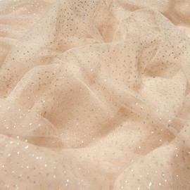 Sewdudely 60" Champagne Tulle Glitter Shiny Silver Sequins Fabric by The Yard for Bridal,Wedding,Party Decoration,Tulle Dress,Costume,Gift Wrapping,DIY Crafts,1 Yard