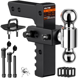 Adjustable Trailer Hitch with Hitch Tightener, Fits 2 Inch Receiver Heavy Duty Aluminum Tow Hitches with 8 Inch Drop/Rise for Truck 12,500 LBS GTW, Double Anti-Theft Locking Hitch Pins