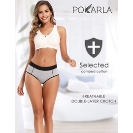 POKARLA Women's Cotton Stretch Underwear Ladies Mid Rise Briefs Panties Multipack 5-Pack(Large)