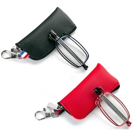 2 Pack Folding Reading Glasses for Men Women with Keychain Compact Bags Blue Light Blocking Portable Pocket Computer Readers,Black and Red 1.25