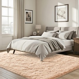 ISEAU Fluffy Rug Carpets Soft Shaggy Area Rugs Indoor Floor Mats for Kids Room Fuzzy Carpet Comfy Cute Nursery Mat Bedside Rug for Boys Girls Bedroom Living Room Home Decor, 5ft x 8ft,Camel