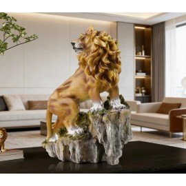 Majestic Lion on Mountain Peak Statue Resin Brown Lion Figurine for Home DecorColor: Brown, Size: One Size