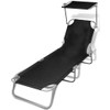 KCCLVER Folding Sun Lounger with Canopy Steel and Fabric Black,Adjustable