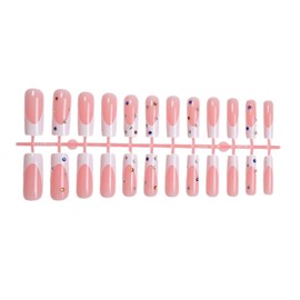 French Tip False Nails - Long Medium Square Press On Nails With Rhinestone - Glossy Removable White Tip Nude Stick On nails - Acrylic Full Cover Fake Nails For Women Girls DIY Nail Art Accessories