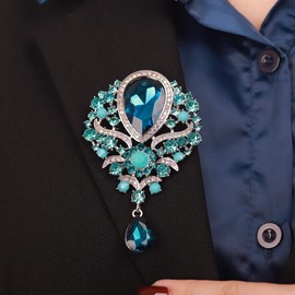 Kercisbeauty - Broche de vidrio de lágrima negra para novia, para mujeres y niñas, accesorios para ocasiones especiales, Tiara, Joya