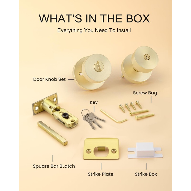 Haidms Gold Door Knob with Key, Heavy-Duty Zinc Alloy Keyed