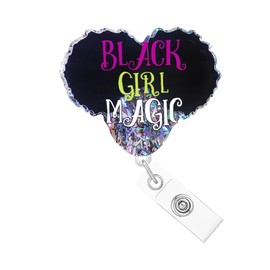 Abamilaka Black Girl Magic Nurse Badge Reel Holder Funny Cute Medical Badge Reels Retractable for Nurses Nursing Student Badge Clip Glitter Acrylic RN CNA ID Card Accessories Gifts