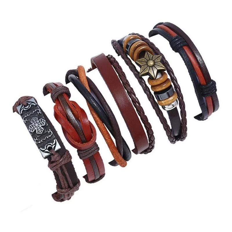 Mafab Pulsera Cuero Piel Bohemia Vintage Punk Varios 6 Piezas