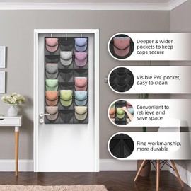 Jollygleam Hat Organizer Racks for Baseball Caps, 18 Deeper Pockets Baseball Hat Rack, Cap Rack, Hat Rack for Door with 3 Hooks