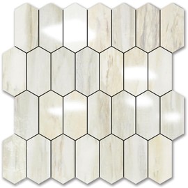 Vamos Tile Long Hexagon Peel and Stick Backsplash Tile - 10 Sheets Stick on Backsplash for Kitchen and Bathroom 12.4 x 12 Inch Glossy Wood Grain PVC Self Adhesive Mosaic Wall Tiles
