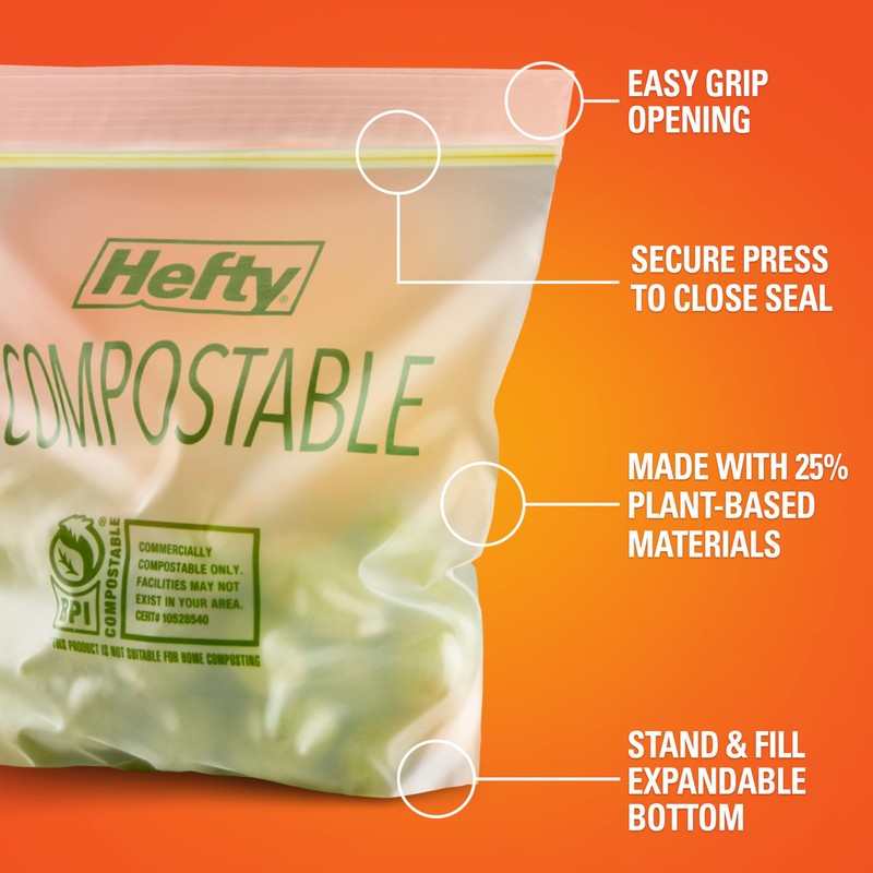 Hefty Compostable Press-To-Close​ Quart 40 Count