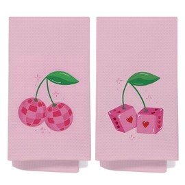 SPBL&L Cherry Bathroom Decor,Preppy Pink Cherry Hand Towels for Bathroom Set of 2, Pink Kitchen Towels, Pink Preppy Kitchen Bathroom Decor, Pink Dish Towels, Hot Pink Hand Towels, 16x24 Inches