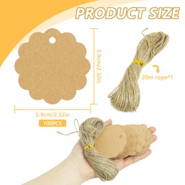 Mewflew Kraft Paper Gift Tags for Labelling, Pack of 100 + 20 m Jute String, Kraft Paper Cards, Round Tags, Star Gift Tags for Christmas, Gifts and DIY