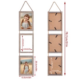 QUTREY Collage Picture Frame 5x7, 6 Openings Vertical Hanging Photo Frame Set of 2, 5 by 7 inch Multi Picture Frames for Wall, Rustic Grain