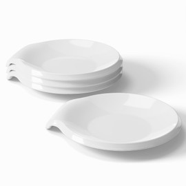 HOMBENE 4.5 Inches Spoon Rest, Ceramic Ladle Rest for Stove Top, Spoon Holder for Kitchen Counter Porcelain, Kitchen Utensils Accessories, Set of 4, White