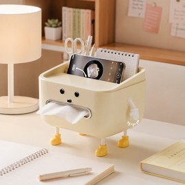 Desktop Organizer with Tissue Storage for School & Home – 7-Compartment Plastic Caddy for Dorms, Bedrooms & Offices
