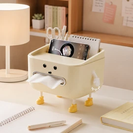 Desktop Organizer with Tissue Storage for School & Home – 7-Compartment Plastic Caddy for Dorms, Bedrooms & Offices