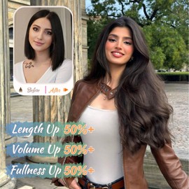 Flyroseing Body Wavy Halos Hair Extension, Natural Brown Hair Extensions, 18 Inch Secret Hairpiece with Transparent Wire Adjustable Size 2 Secure Clips Synthetic Fiber