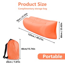 Kenmohuo Inflatable Sun Air Lounger, Portable Blow Up Sofa Bed for Beach Camping Garden, Waterproof Anti-Leak Inflatable Chair Couch Sunbed for Outdoor Travel Picnics Hiking Pool (Orange)