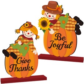 Fall Decorations for Home Scarecrow Decor Wooden Table Centerpiece Give Thanks Be Joyful Thanksgiving Table Decorations Harvest Scarecrow Table Topper for Autumn Thanksgiving Party Decor Supplies