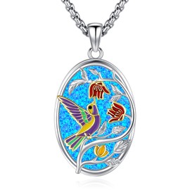 Eusense Hummingbird Necklace for Women Mom Men Fire Blue Opal Pendant Hummingbird Gifts Sterling Silver 925 Fire Opal Hummingbird Jewelry Bird Necklaces Gift for Her Mom Daughter Grandma Him