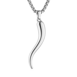 HZMAN Italian Horn Necklace for Men Women High Polished Stainless Steel Cornicello Pendant Protection Jewelry Gift, Stainless Steel, No Gemstone