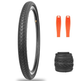 MEGHNA Cruiser Bike Tire 26 inch Foldable Tire with Bike Tire Lever (47-559) Grooves Tread Replacement for Mountain Bike Tricycle Folding Bike Cruiser Commuter Bike (Black - 1 Pack)