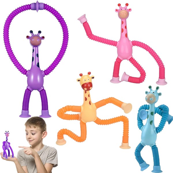 Telescopic Suction Cup Giraffe Toy, Pack of 4 Telescopic Suction